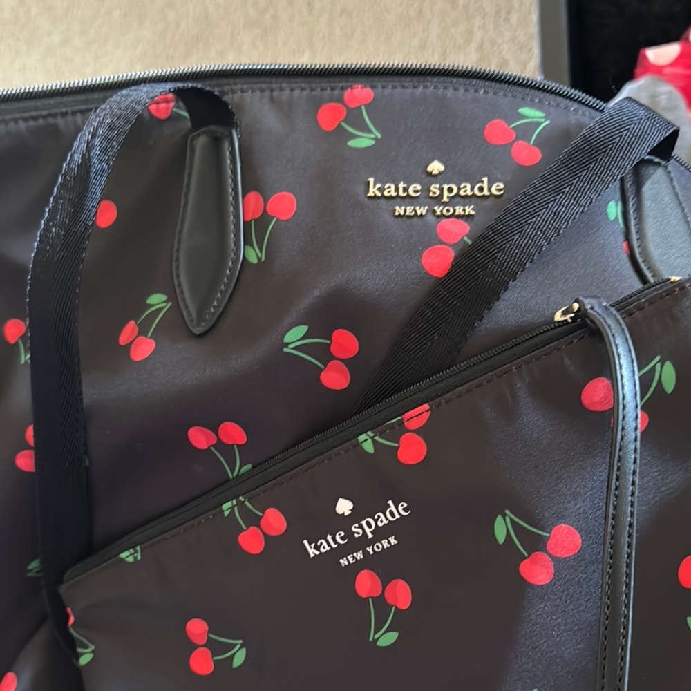 Kate Spade Black and Red Cherry Print Tote